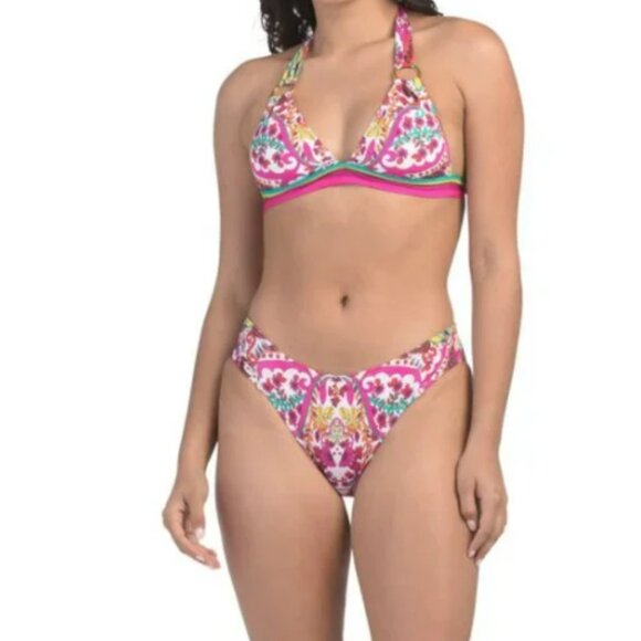 NWT TRINA TURK Multi Hawaiian G Halter And Hipster Bottoms Two-piece Bikini Set - Picture 2 of 4